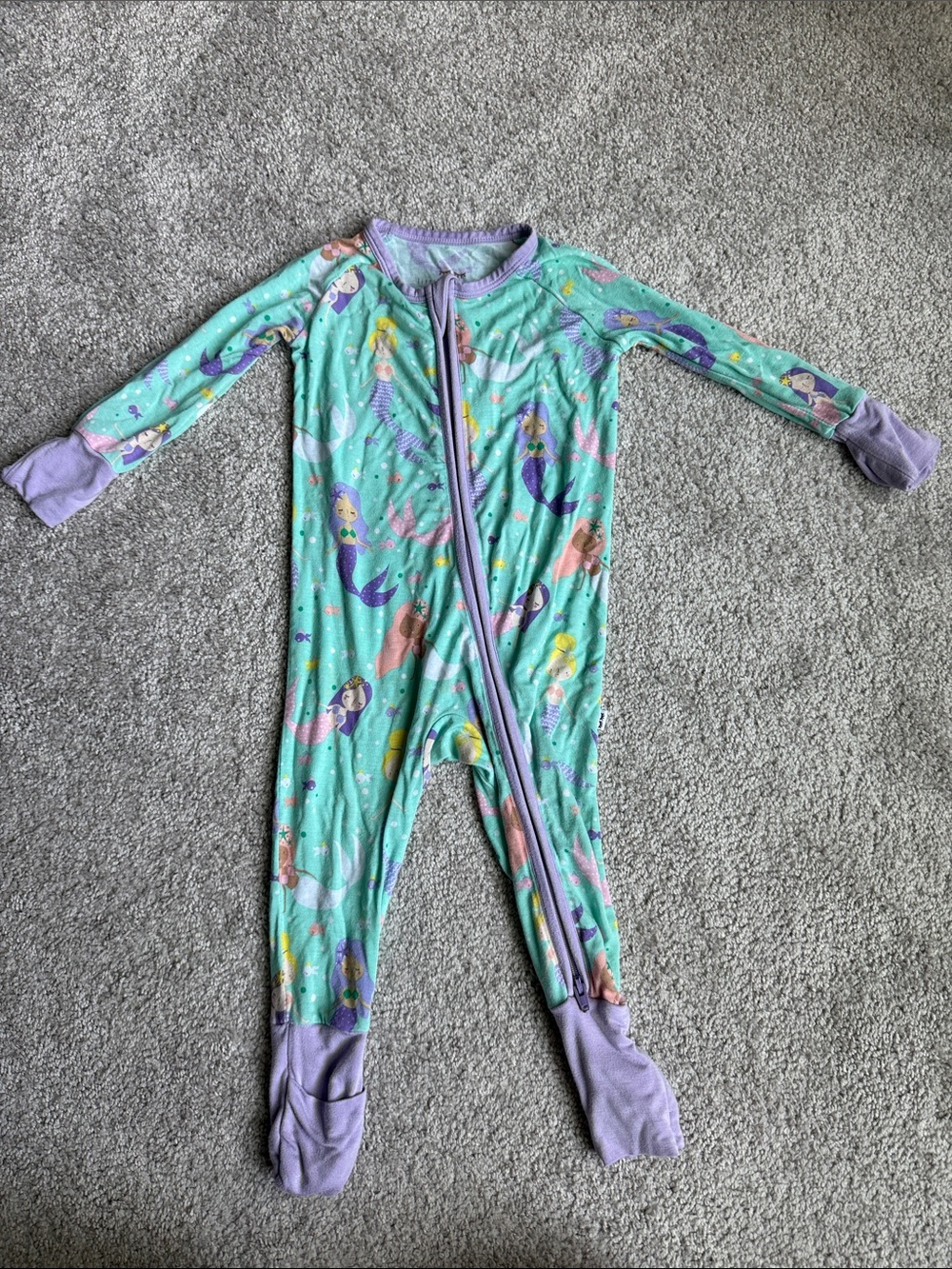 Little Sleepies Mint and Lavender Mermaid Zip-Up Footed One-Piece